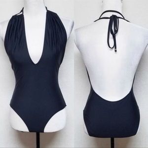 Vintage J. Crew Black Plunging Backless Swimsuit